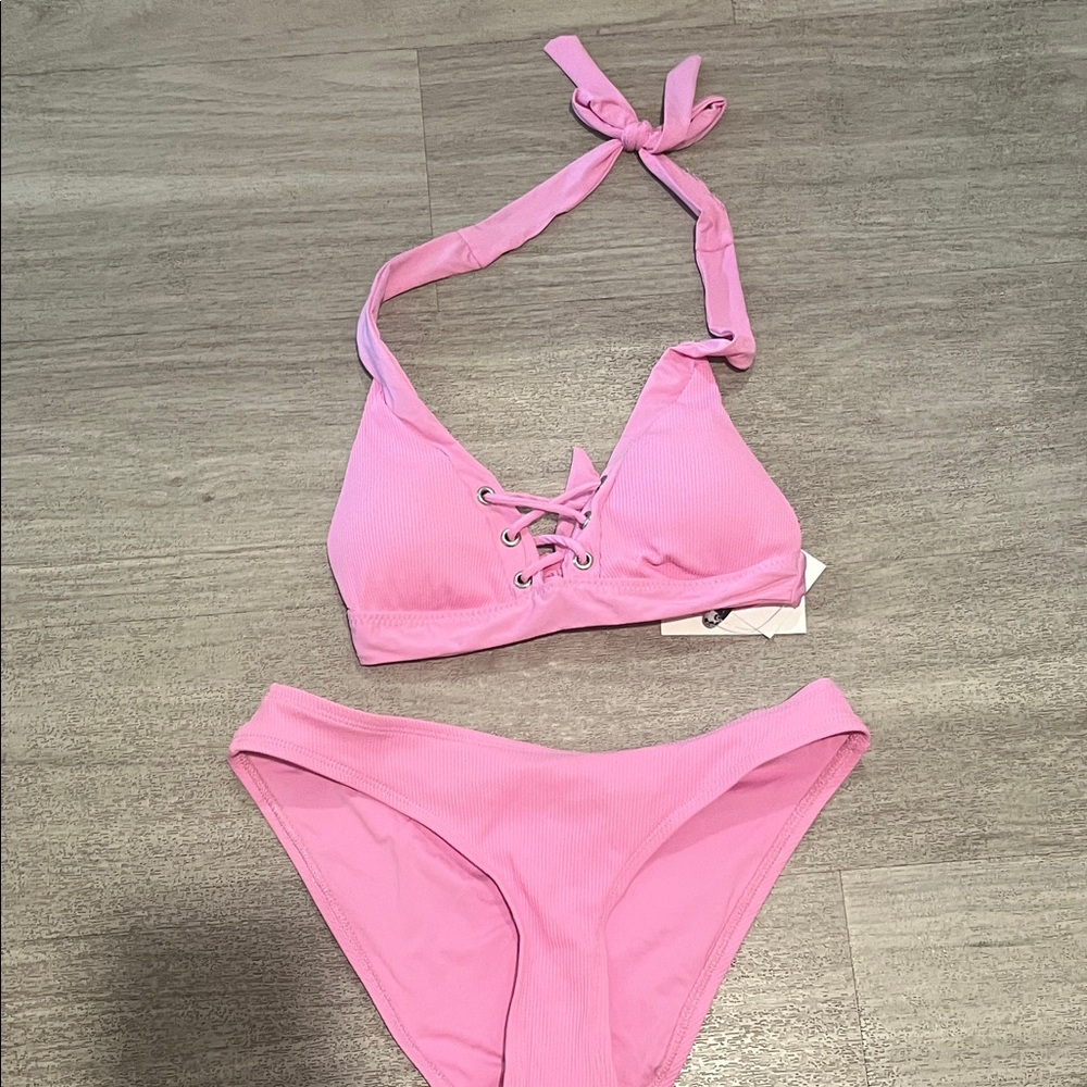 NWT BECCA Pink Lace-Up Bikini S